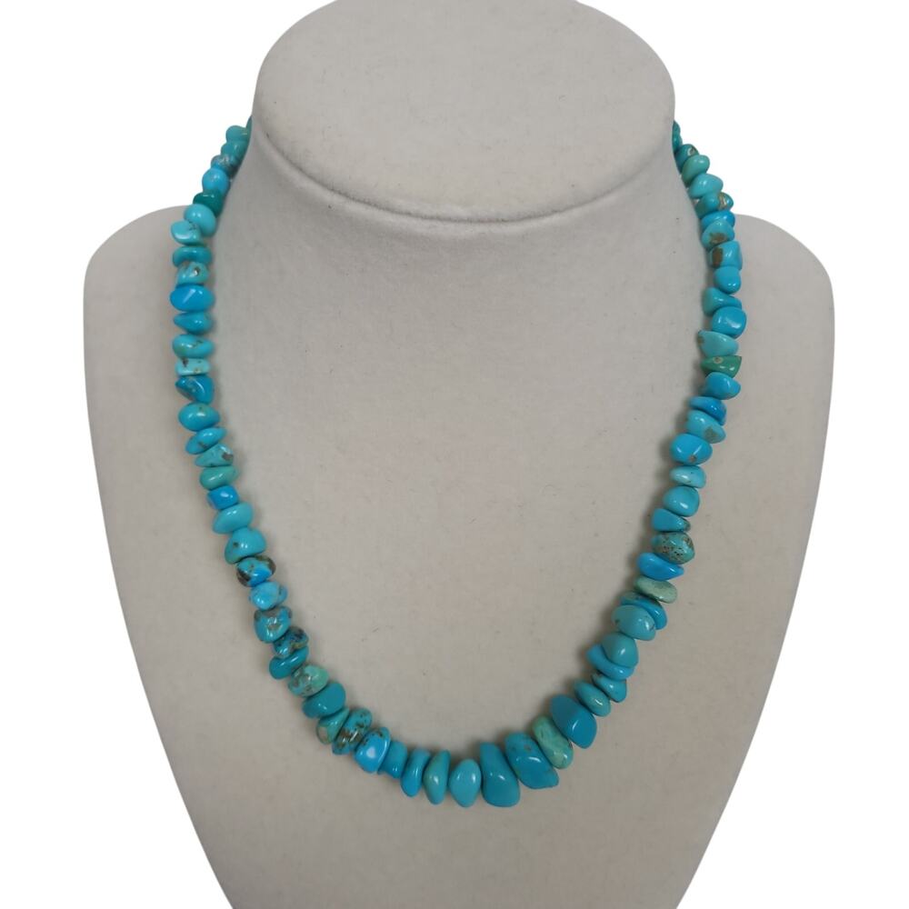 Diorita Natural Turquoise Nugget Necklace 925 Sterling Silver Southwestern Boho
